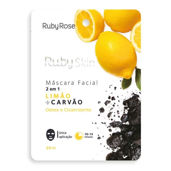 Máscara Facial De Tecido Limão E Carvão Skin 2 Em 1