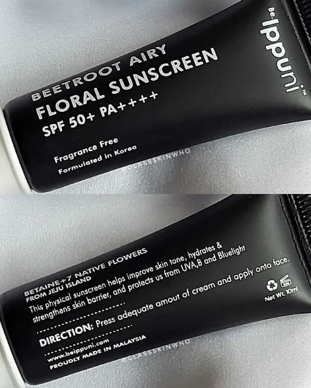 Be.Ippuni Beetroot Airy Floral Sunscreen SPF50+ PA++++ review photo by qilss