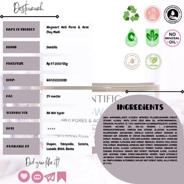 Skintific Mugwort Anti Pores & Acne Clay Mask review photo by Destinawah