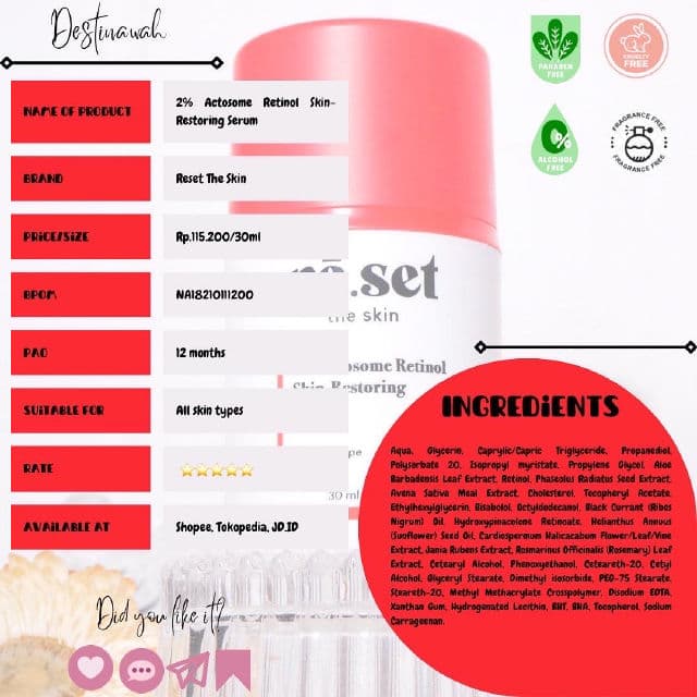 Reset The Skin 2% Actosome Retinol Serum Skin-restoring Serum review photo by Destinawah