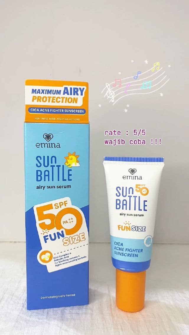 Emina Sun Battle Cica Acne Fighter Sunscreen SPF50 PA++++ review photo by evabilqistafdila