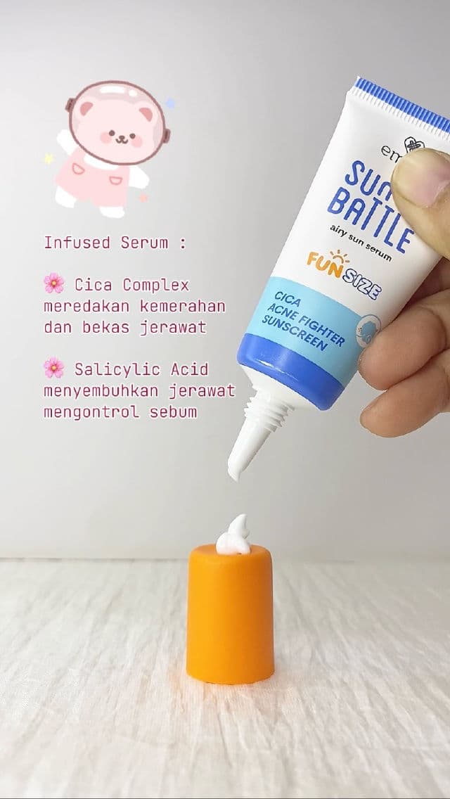 Emina Sun Battle Cica Acne Fighter Sunscreen SPF50 PA++++ review photo by evabilqistafdila