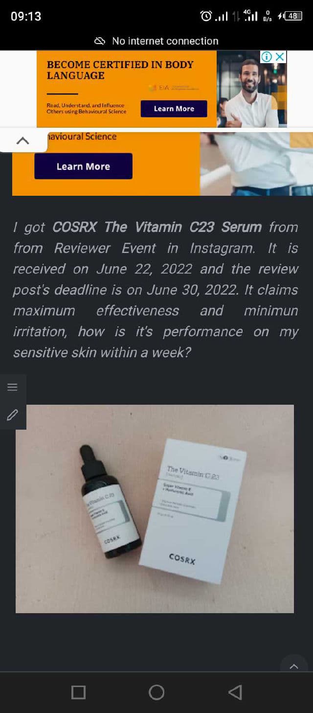 COSRX Real Fit Vitamin C Serum C23 review photo by ceritaoryza