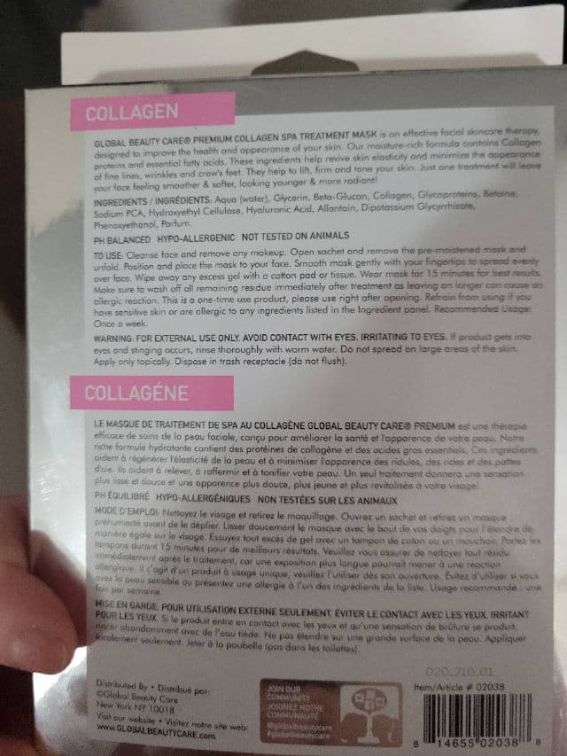 Global Beauty Care Collagen Spa Treatment Mask review photo by DrMoate