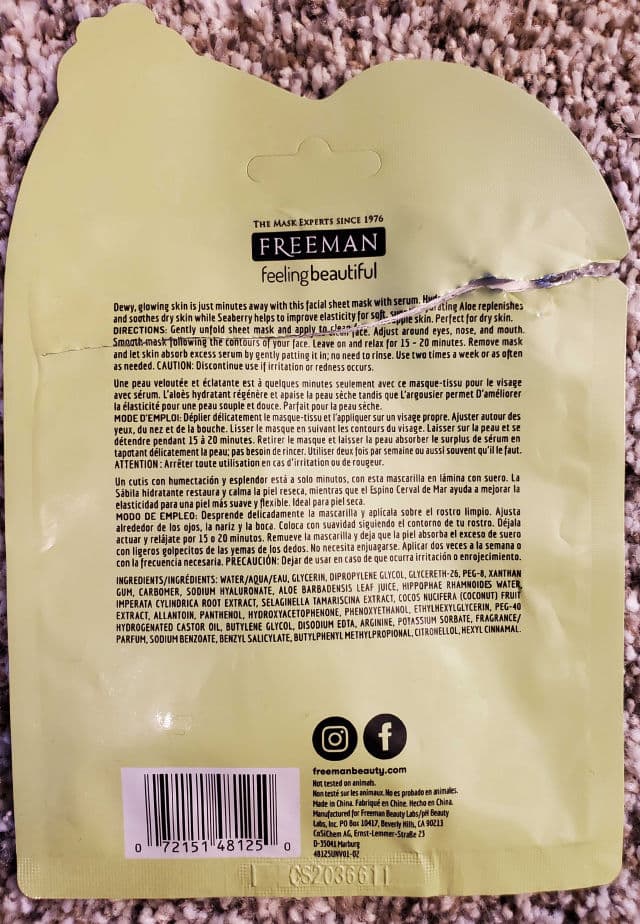 Freeman Hydrating Aloe & Seaberry Sheet Mask review photo by OreLu