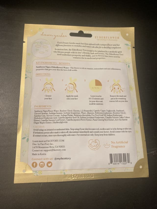 FaceTory Dream Garden Elderflower Sheet Mask review photo by Grinnoir