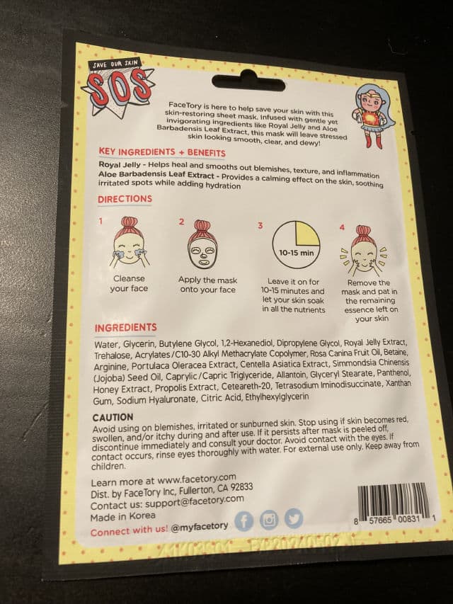 FaceTory SOS Restoring Mask with Royal Jelly review photo by Grinnoir