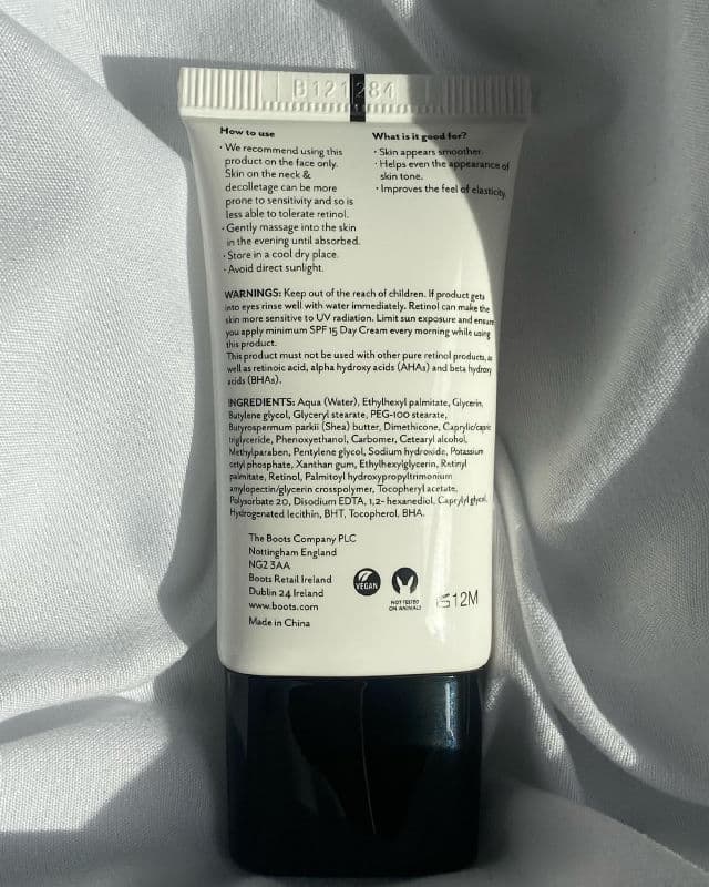Boots Ingredients Retinol Night Moisturiser review photo by myskincarejrnl