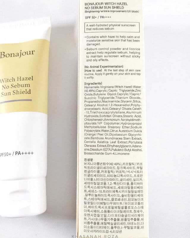 Bonajour Witch Hazel No Sebum Sun Shield SPF50+ PA++++ review photo by roza