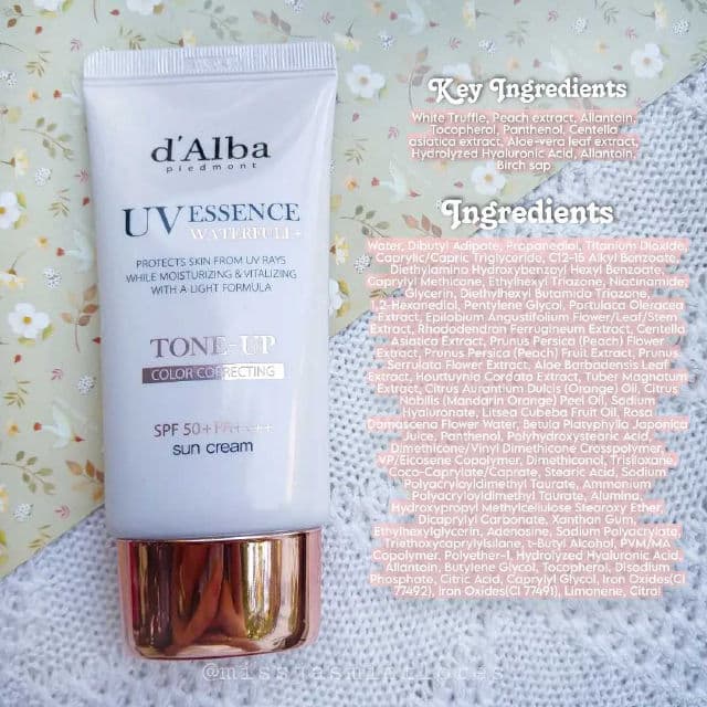 D' Alba Piedmont UV Essence Waterfull UV Essence Tone-Up Sun Cream SPF50+ PA++++ review photo by MissJazzy