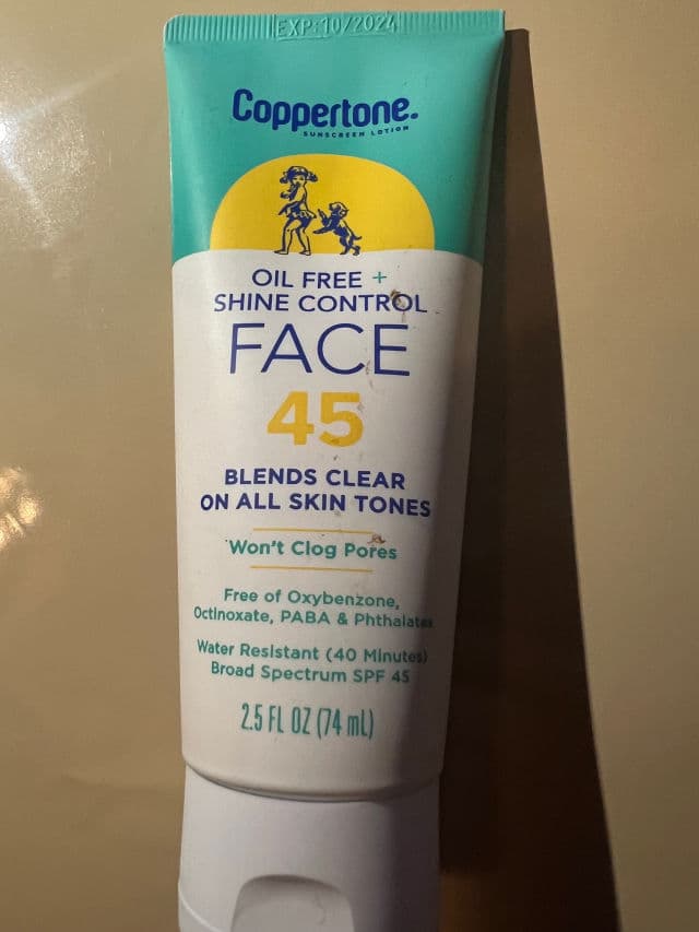 Coppertone Sunscreen Lotion Oil Free + Shine Control Face SPF 45 review photo by lynnc355