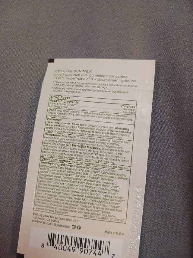 Josie Maran Cosmetics Get Even Sun Milk SPF 33 review photo by rcreddragon