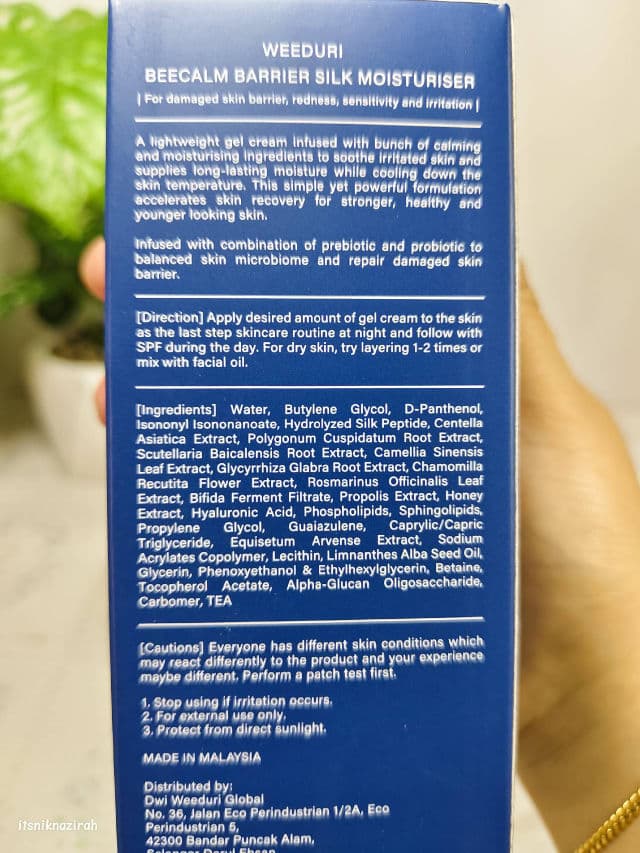 WEEDURI Beecalm Barrier Silk Moisturiser review photo by itsniknazirah