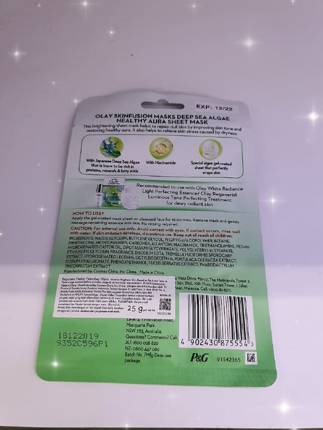 Olay Deep Sea Algae Healthy Aura Sheet Mask review photo by Amelll