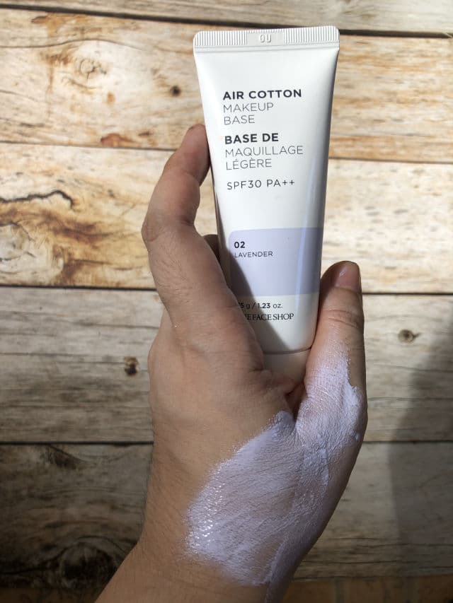 THE FACE SHOP Air Cotton Makeup Base SPF30 PA++ (02 Lavender) review photo by Camelliaskinensis