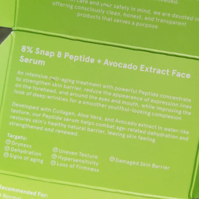Dear Me Beauty 8% Snap 8 Peptide + Avocado Extract Face Serum review photo by Freckless