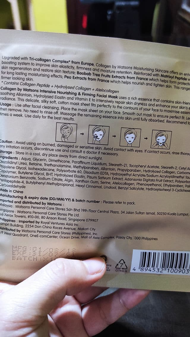 Collagen by Watsons Collagen Intensive Nourishing & Firming Facial Mask review photo by Harlina