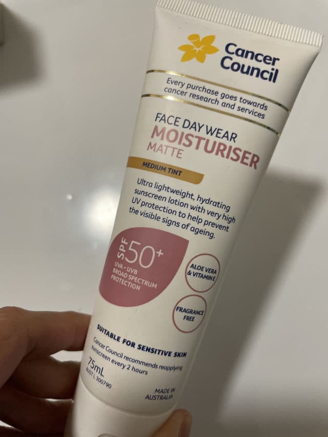 Cancer Council Daywear Moisturiser SPF50+ Medium Tint review photo by Ruthieandskincare