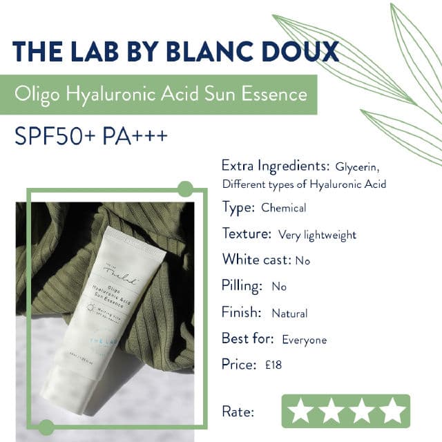 THE LAB by blanc doux Oligo Hyaluronic Acid Sun Essence SPF50+ PA++++ review photo by SkincareExplorer