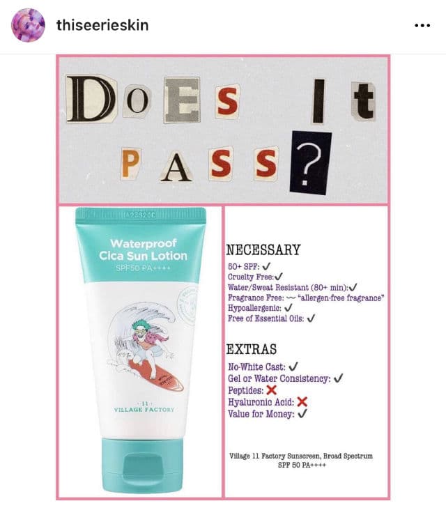 Village 11 Factory Waterproof Cica Sun Lotion SPF50 PA++++ review photo by ThisEerieSkin