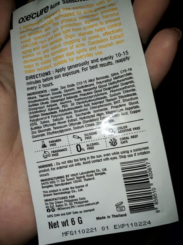 Oxecure Acne Sunscreen SPF50+ PA++++ review photo by batchi