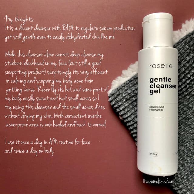 Roselle Skincare Gentle Gel Cleanser review photo by caramelskindiary