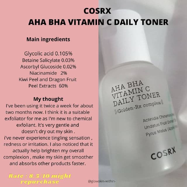COSRX Refresh AHA BHA Vitamin C Daily Toner review photo by glowskinwithin