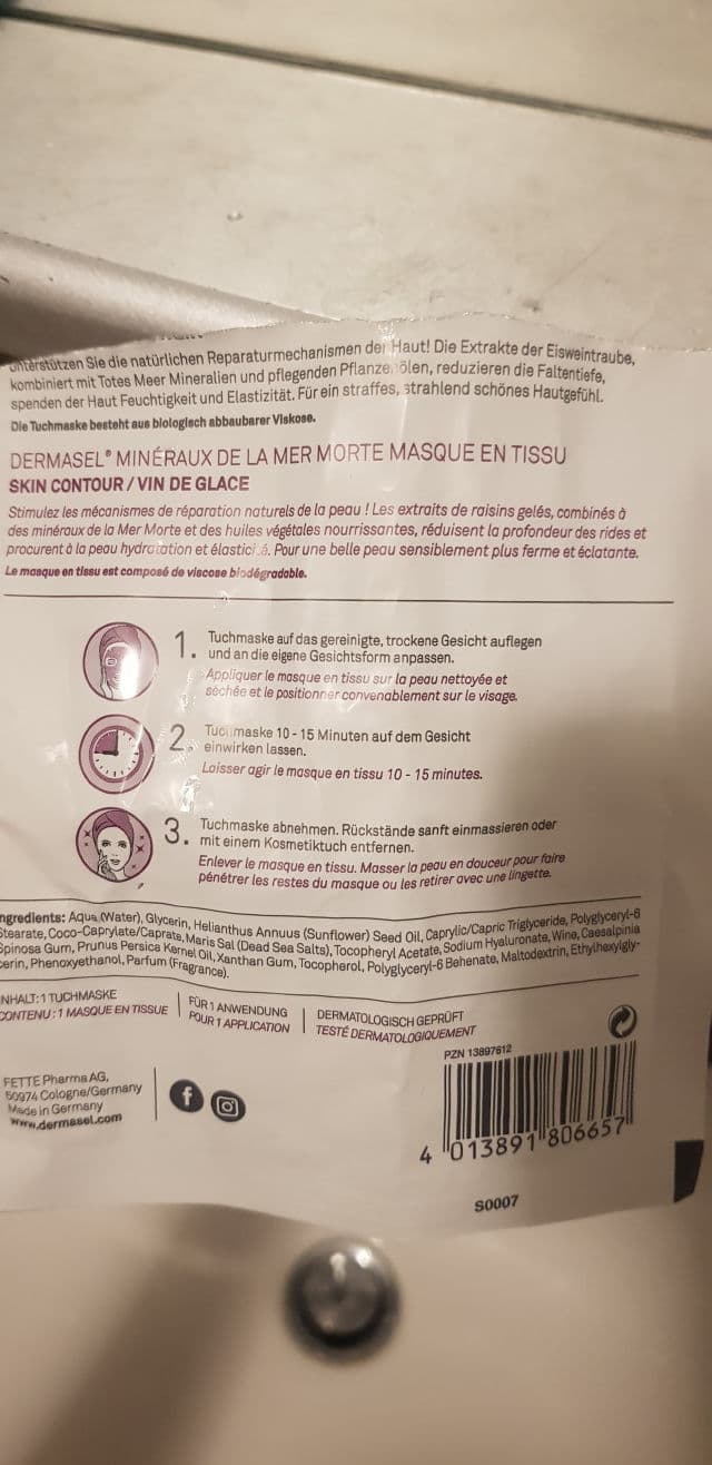 DermaSel Totes Meer Tuchmaske Skin Contour Eiswein review photo by clumpsymai
