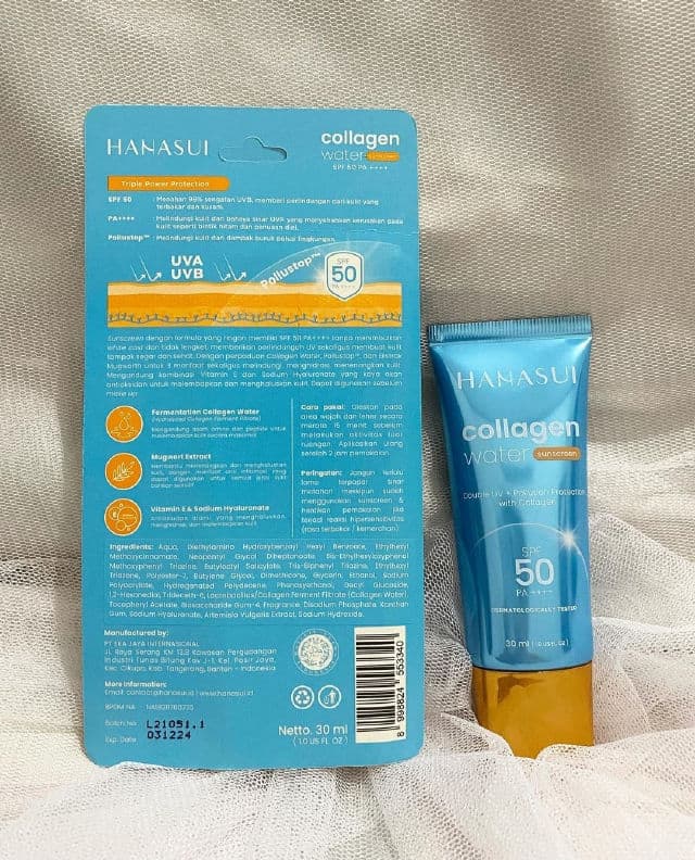 Hanasui Cosmetics Collagen Water Sunscreen SPF 50 PA++++  review photo by evabilqistafdila