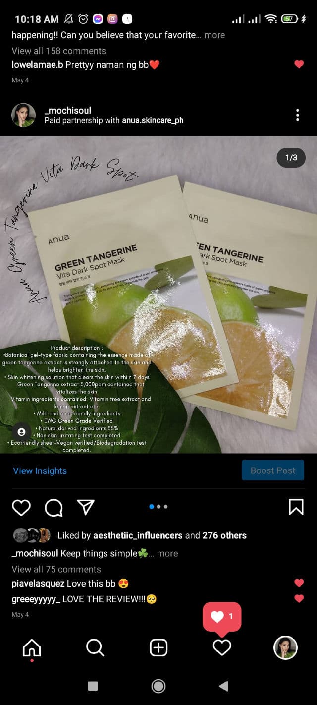 ANUA Green Tangerine Vita Dark Spot Mask review photo by mochisoull