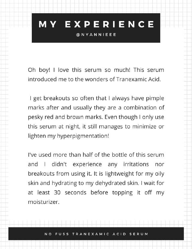 NO FUSS. Tranexamic Acid Serum review photo by nyannieee