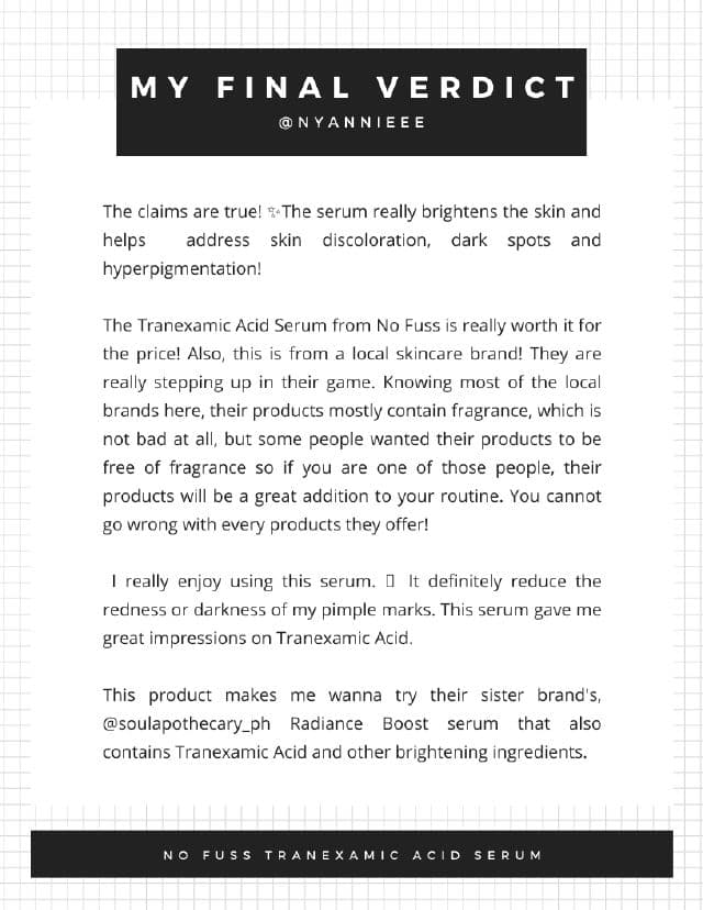 NO FUSS. Tranexamic Acid Serum review photo by nyannieee