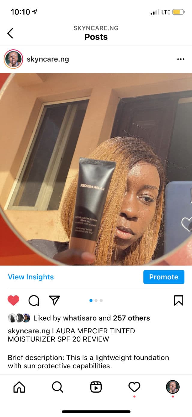 Laura Mercier Tinted Moisturizer Broad Spectrum SPF 20 review photo by skincareinlagosng