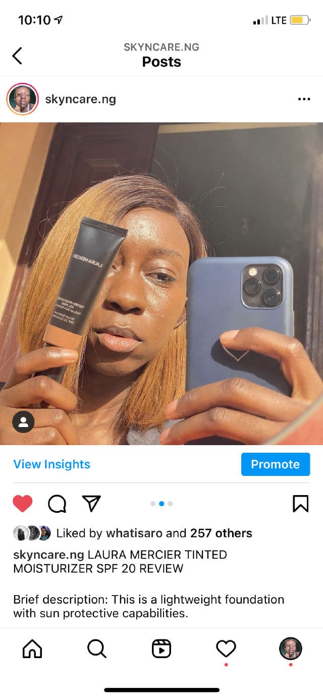 Laura Mercier Tinted Moisturizer Broad Spectrum SPF 20 review photo by skincareinlagosng