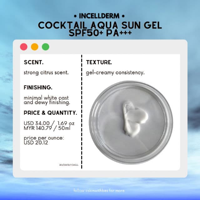 Incellderm Cocktail Aqua Sun Gel SPF 50+ PA++++ review photo by skinwithbes