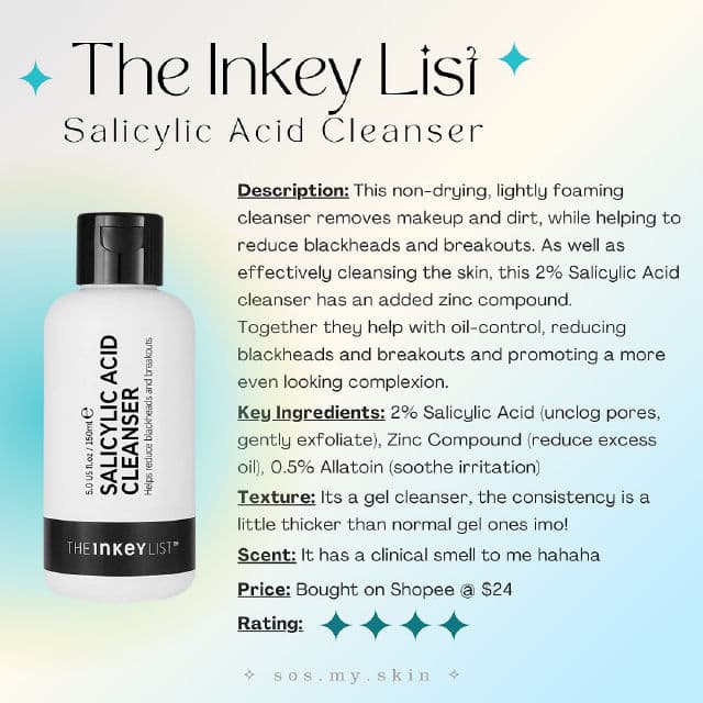 The Inkey List Salicylic Acid Cleanser review photo by sosmyskin