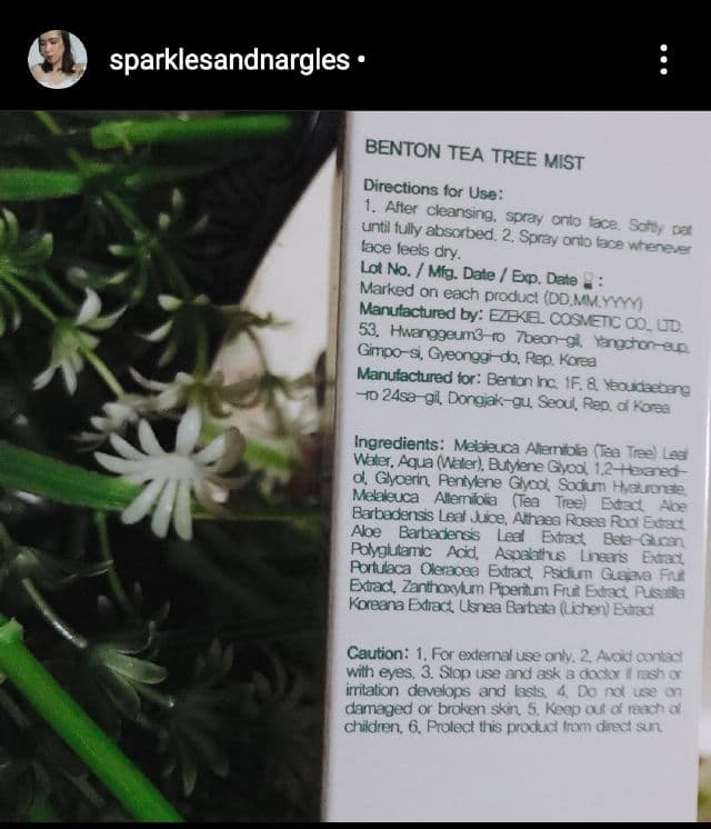 BENTON Tea Tree Mist review photo by sparklesandnargles
