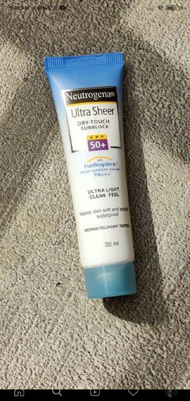 Neutrogena Ultra Sheer Dry-Touch Sunblock SPF 100 review photo by swathyravikumar