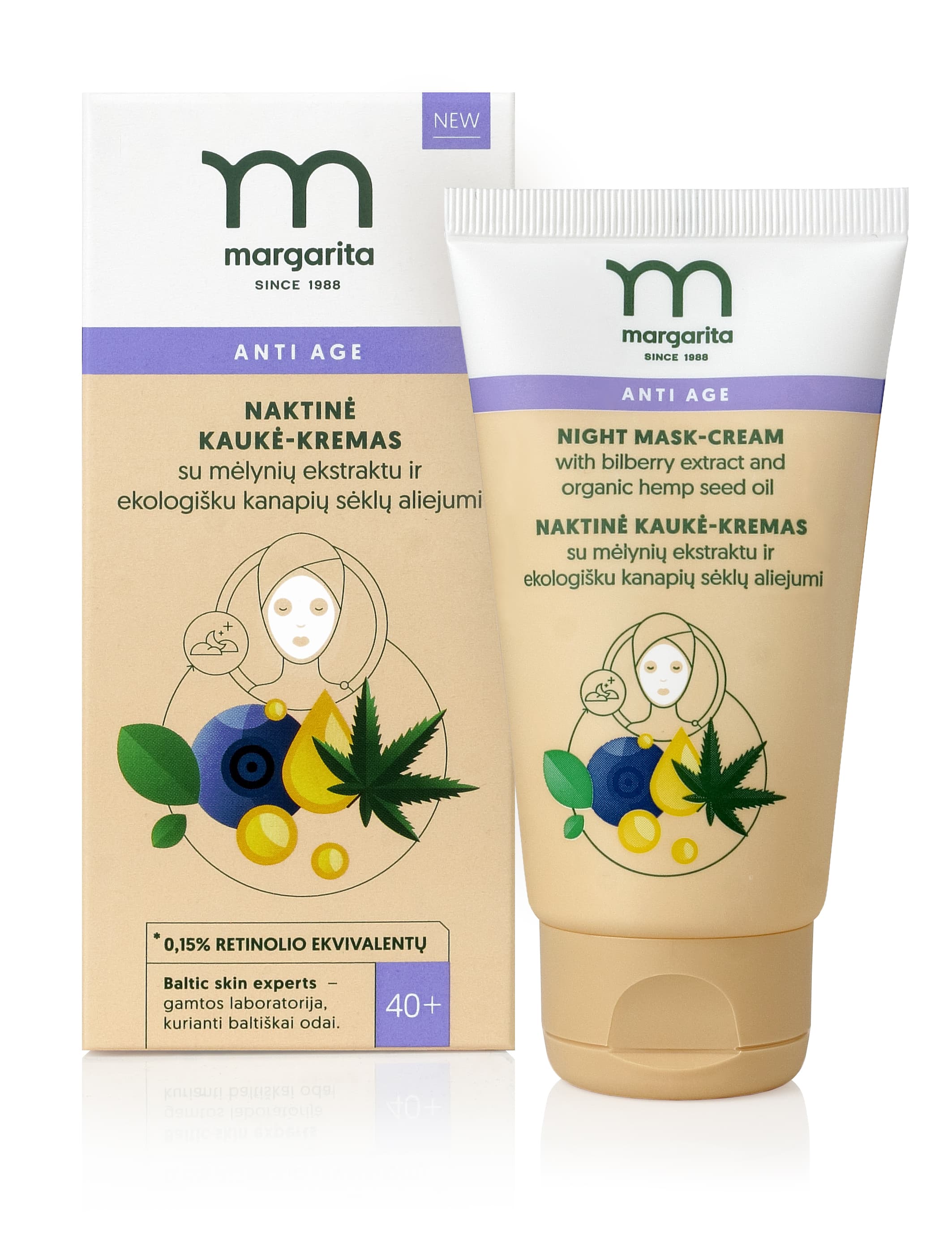 Anti Age Night Mask-cream With Bilberry Extract and Organic Hemp Seed