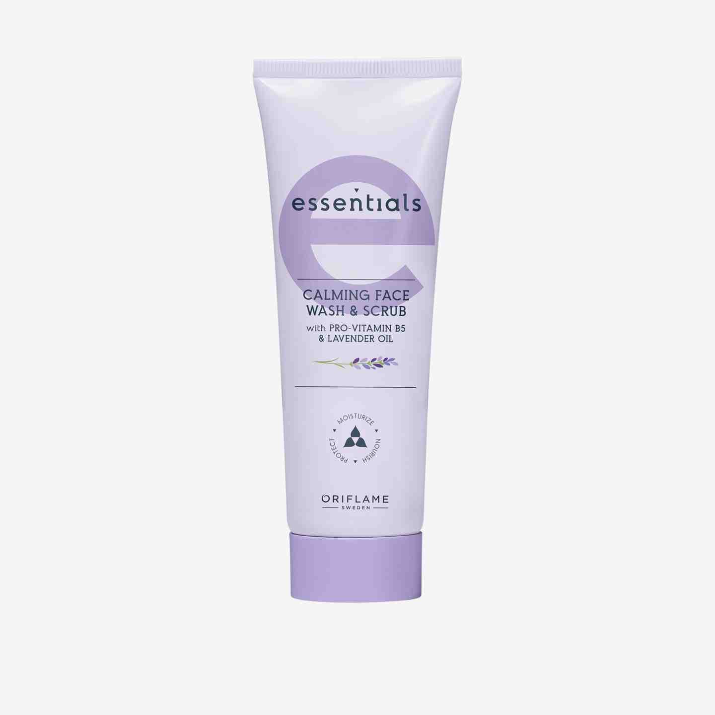 Essentials Calming Face Wash & Scrub with Pro-Vitamin B5 & Lavender Oil