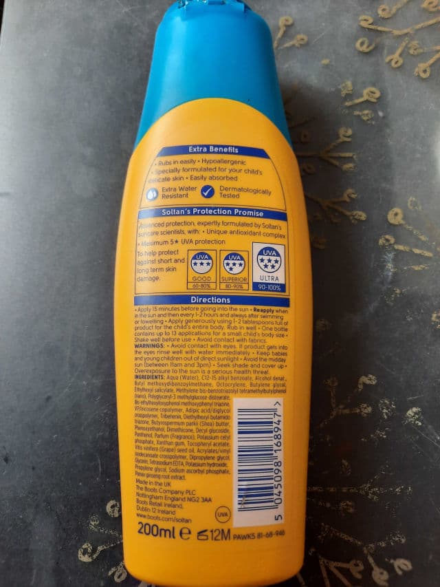 Boots Soltan Kids Protect & Moisturise Lotion SPF50+ review photo by Tolly