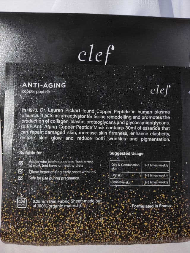 clef Copper Peptide Anti-Aging Facial Sheet Mask review photo by Muziz