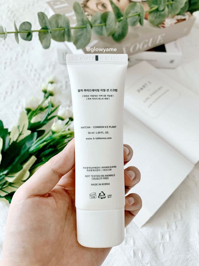 B_LAB Matcha Hydrating Real Sun Screen SPF 50+ PA++++ review photo by glowyame