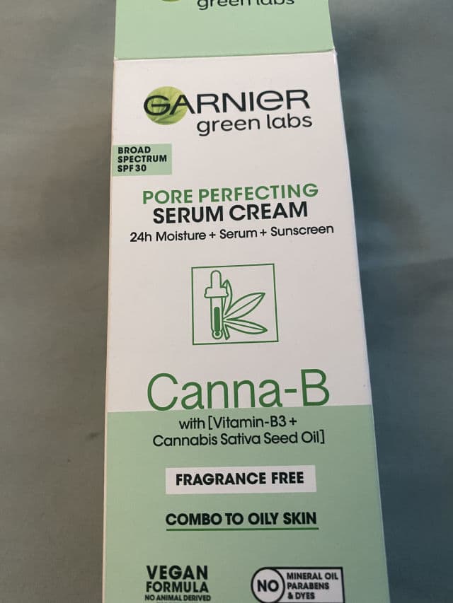 Garnier Green Labs Canna-B Pore Perfecting Serum Cream Fragrance Free SPF 30 review photo by SkincareMare