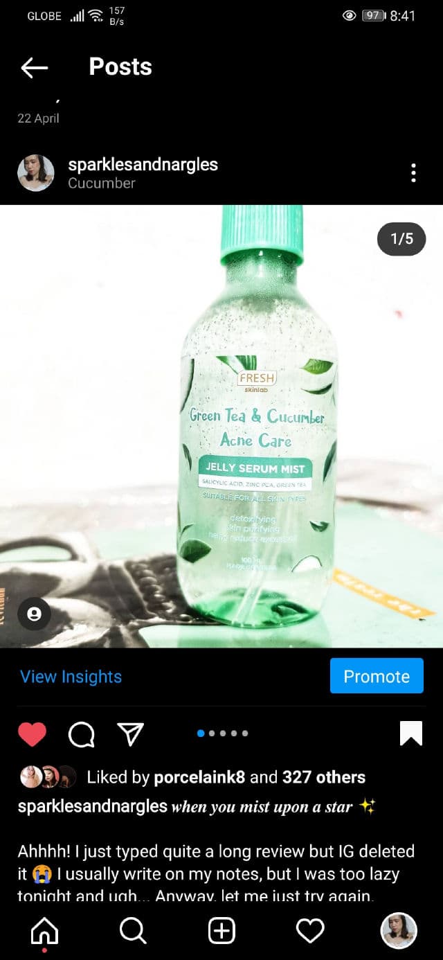 Fresh Skinlab Green Tea and Cucumber Acne Care Jelly Serum Mist review photo by sparklesandnargles