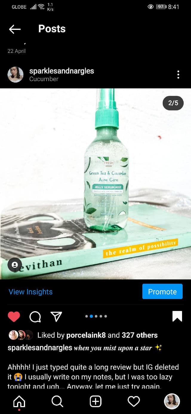 Fresh Skinlab Green Tea and Cucumber Acne Care Jelly Serum Mist review photo by sparklesandnargles